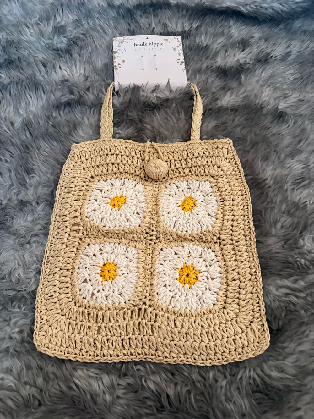 Haute Hippie Natural Crochet Daisy Tote with Yellow Centers
